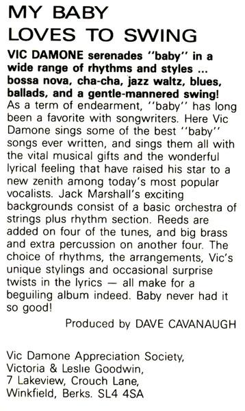 Vic Damone - My Baby Loves To Swing - Cassette