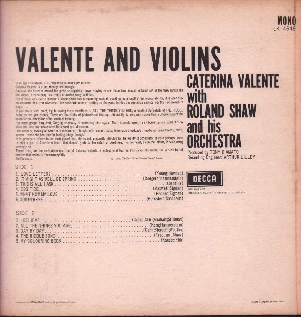 Caterina Valente - Valente & Violins - Lp