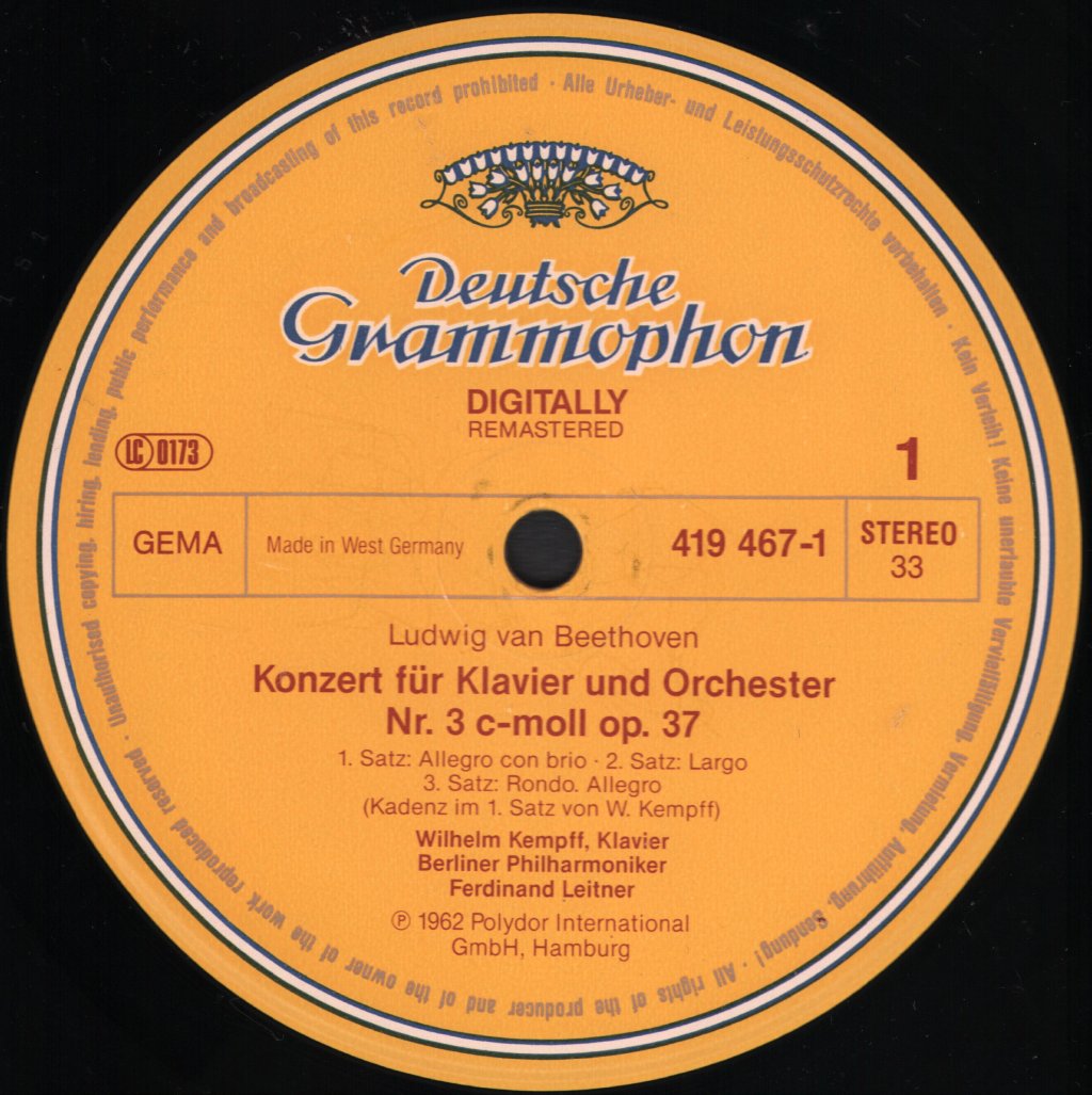 Wilhelm Kempff / Berliner Philharmoniker / Ferdinand Leitner - Ludwig van Beethoven - Klavierkonzerte Nr.3+4 - Lp