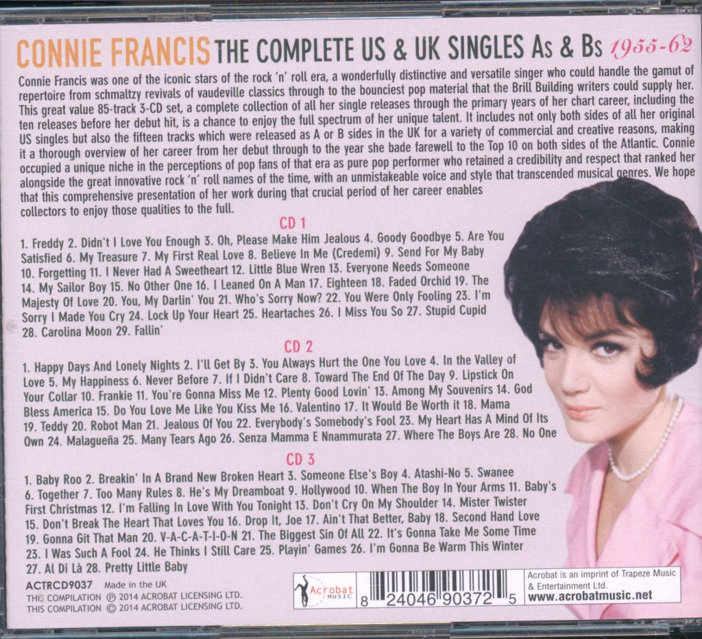 Connie Francis - Complete US & UK Singles As & Bs 1955-62 - Triple Cd