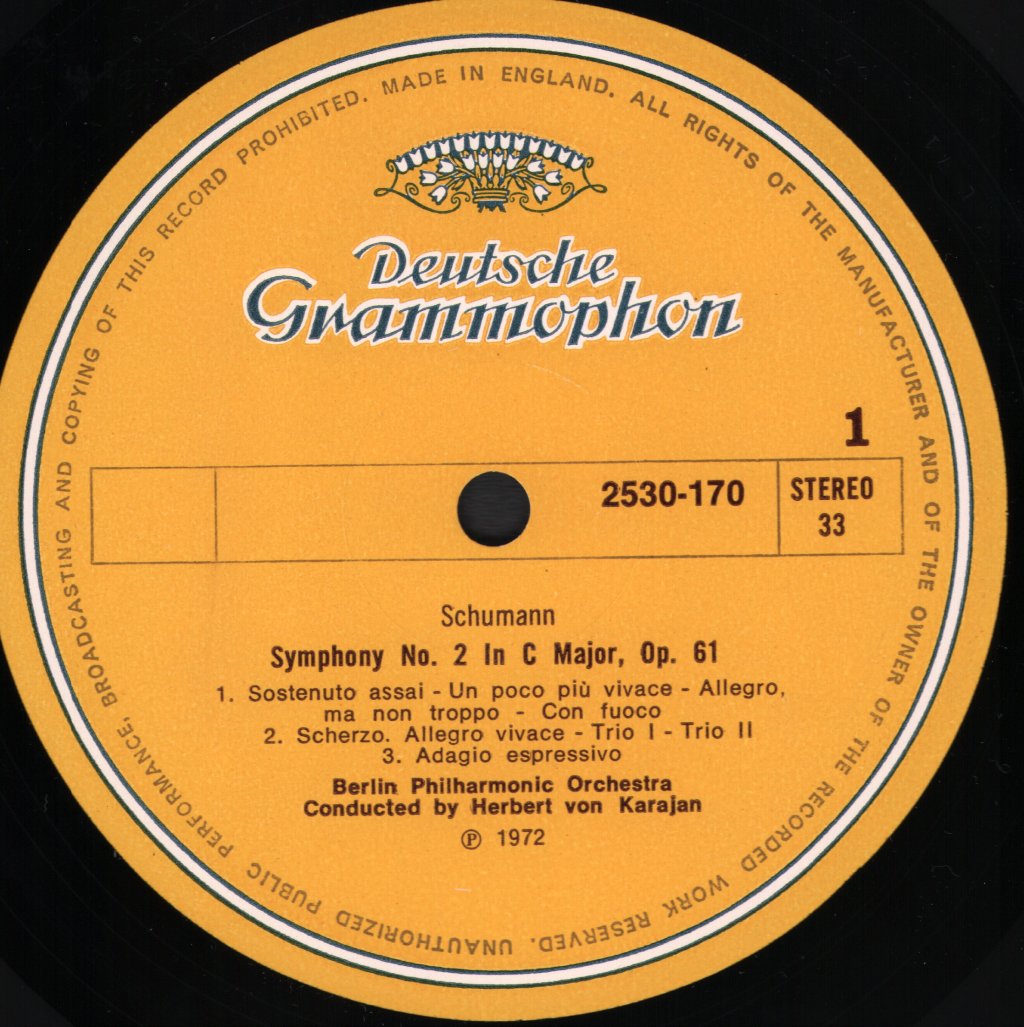 Herbert Von Karajan / Berlin Philharmonic Orchestra - Schumann - Symphony No.2 / Overture, Scherzo and Finale in E  Major, Op. 52 - Lp