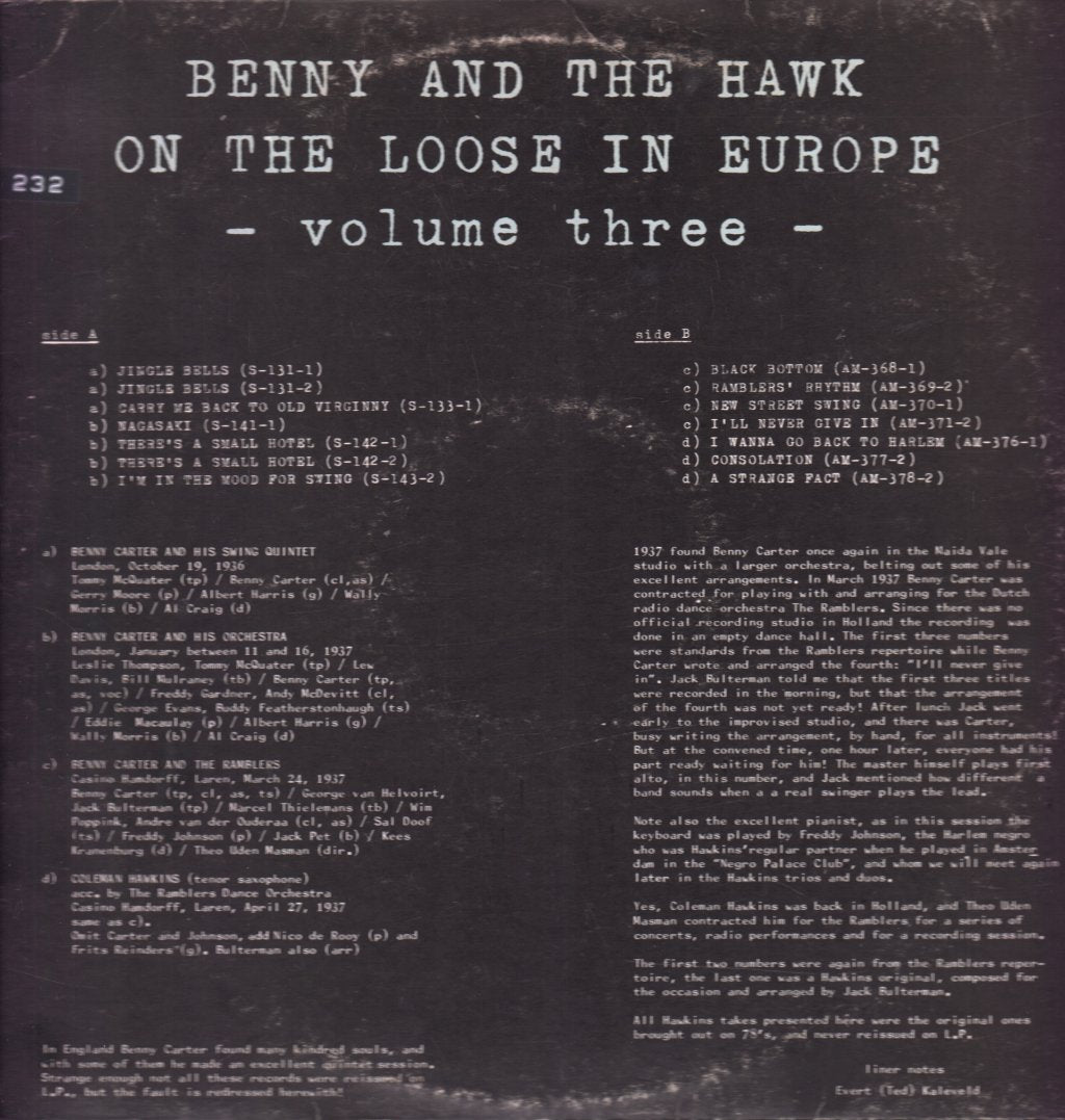Benny Carter And  Coleman Hawkins - Benny And The Hawk On The Loose In Europe Vol. 3 - Lp