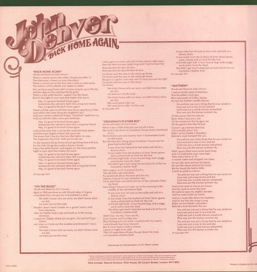 John Denver - Back Home Again - Lp