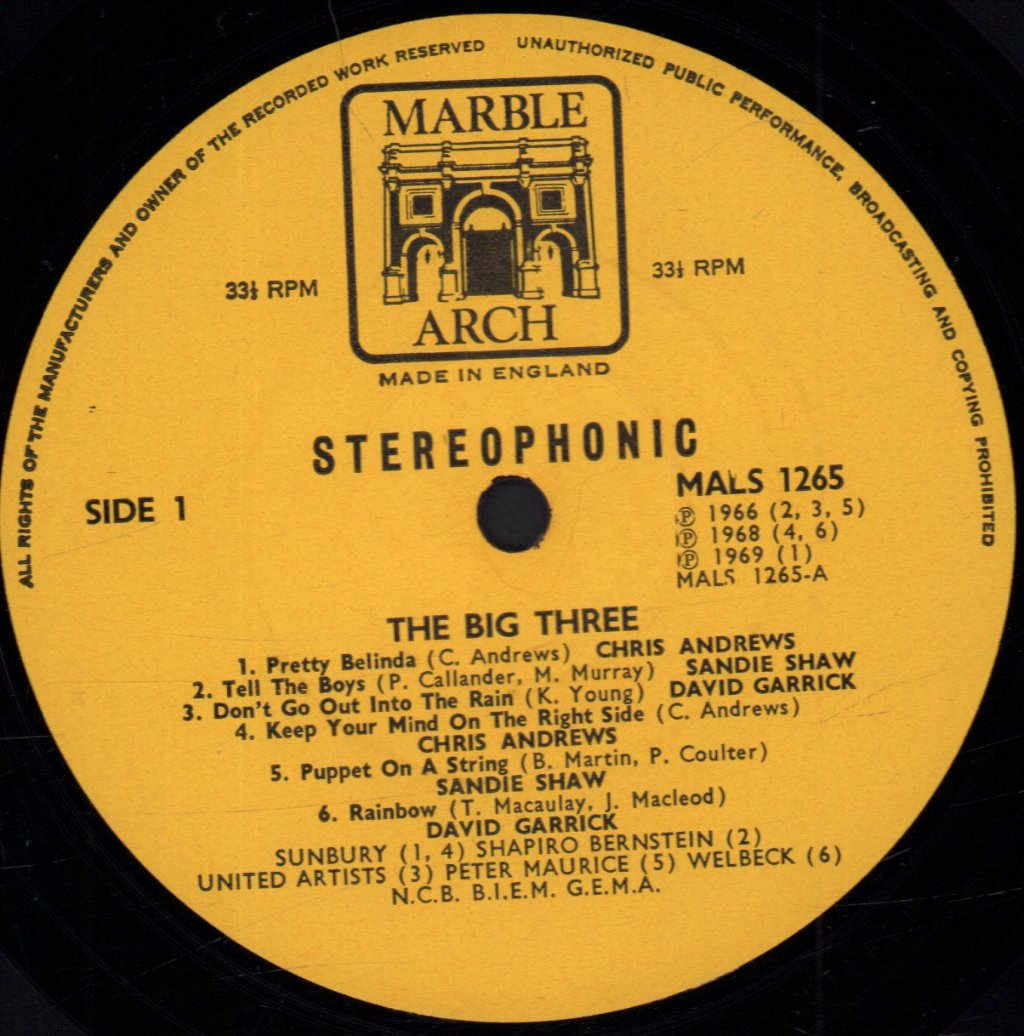 Chris Andrews/David Garrick/Sandie Shaw - Big Three - Lp