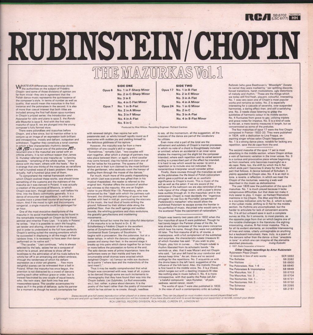 Arthur Rubinstein - Chopin Mazurkas Vol. 1 - Lp