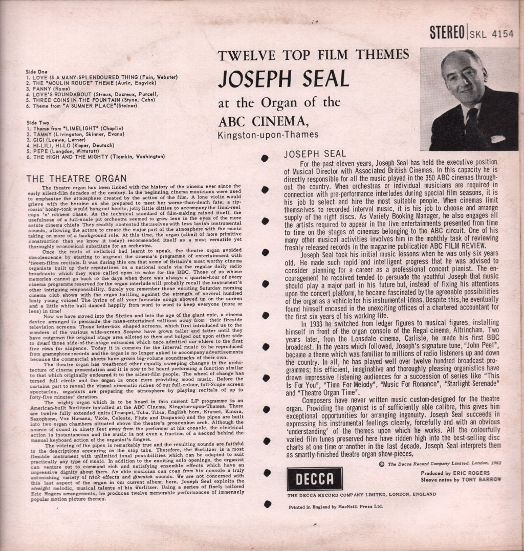 Joseph Seal - Twelve Top Film Themes - Lp
