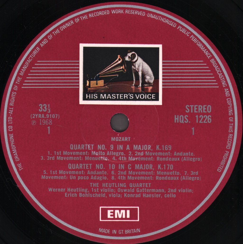 Heutling Quartet - Mozart Quartets No. 9, 10, 11, 12 - Lp
