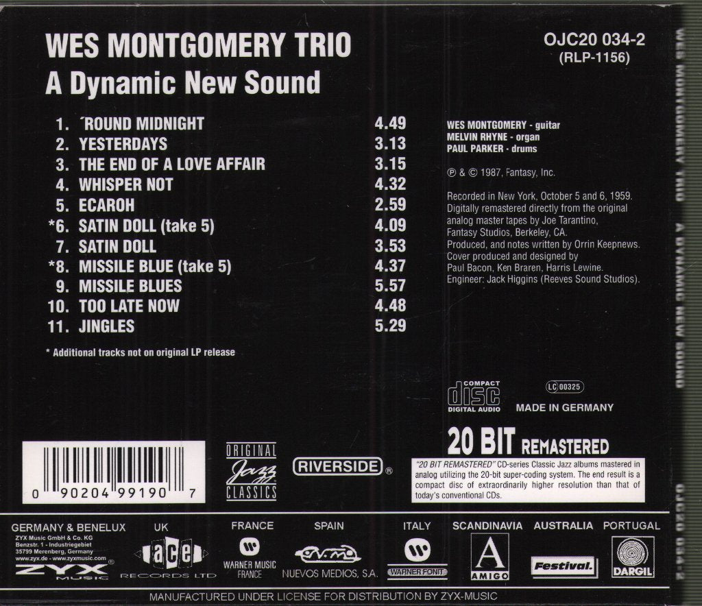 Wes Montgomery Trio - A Dynamic New Sound: Guitar/Organ/Drums - Cd