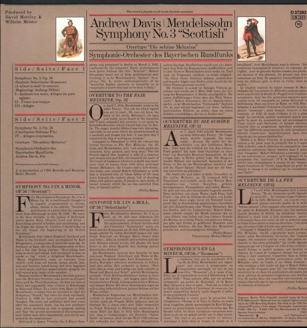 Andrew Davis / Symphonie-Orchester Des Bayerischen Rundfunks - Mendelssohn - Symphony No. 3 "Scottish" / Overture "Die Schöne Melusine" - Lp