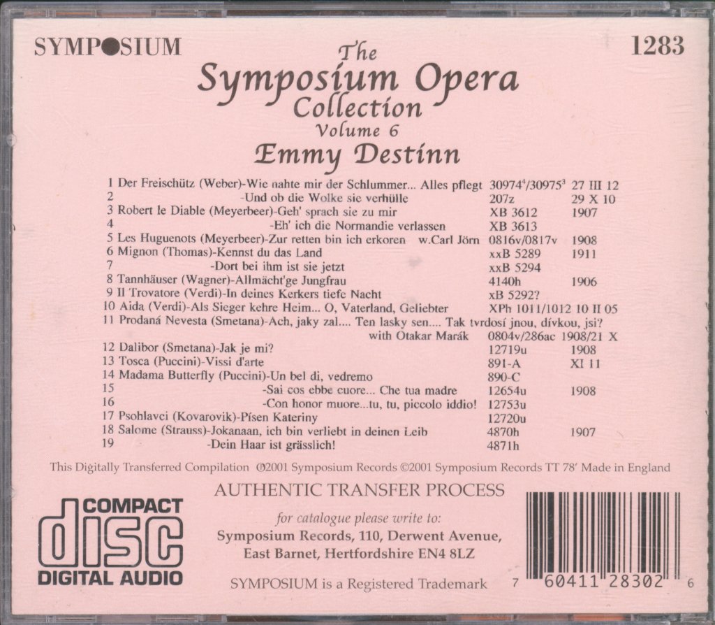 Emmy Destinn - Symposium Opera Collection Volume 6 - Cd