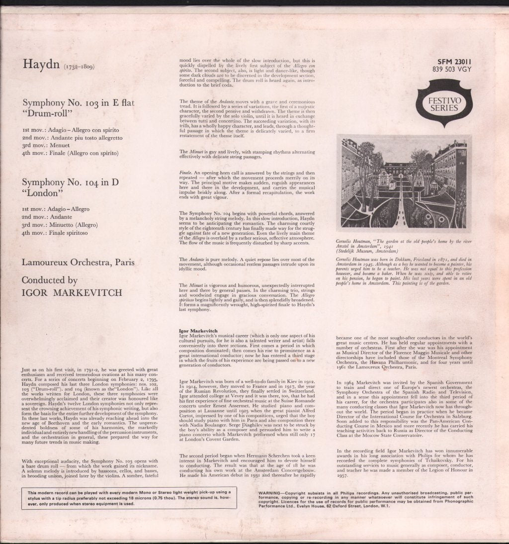 Igor Markevitch / Orchestre Des Concerts Lamoureux - Haydn - Symphony No. 103 "Drum-Roll", Symphony No. 104 "London" - Lp