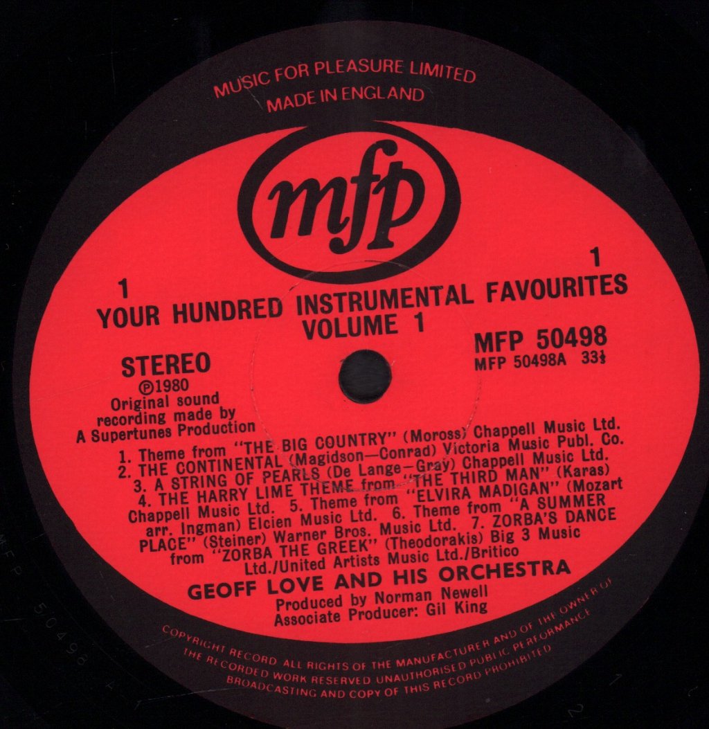 Geoff Love And His Orchestra - Your Hundred Instrumental Favourites Volume 1 - Lp