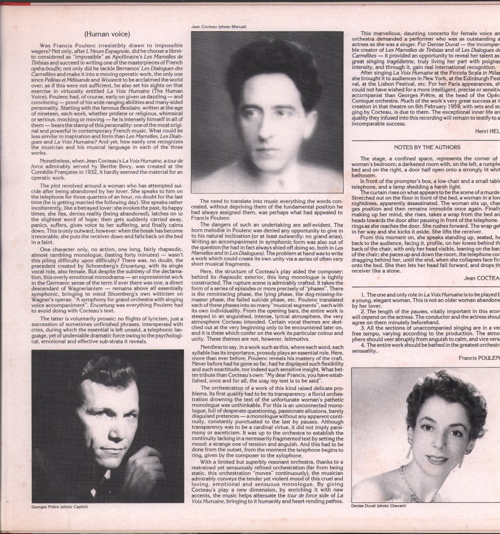 Denise Duval / Orchestre Du Theatre National De L'Opéra-Comique / Georges Pretre - Poulenc / Cocteau - La Voix Humaine - Lp