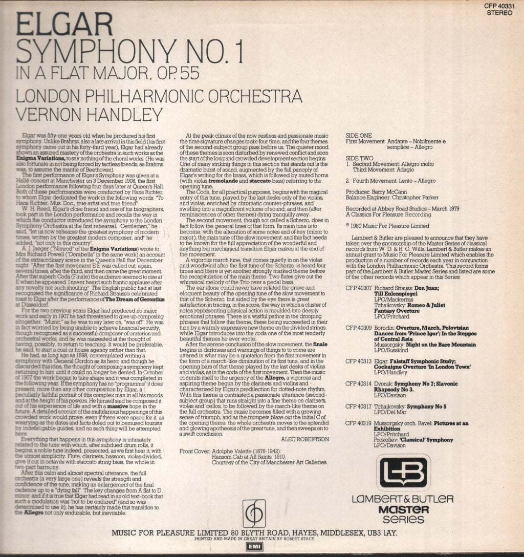 Vernon Handley / London Philharmonic Orchestra - Elgar - Symphony No.1 - Lp