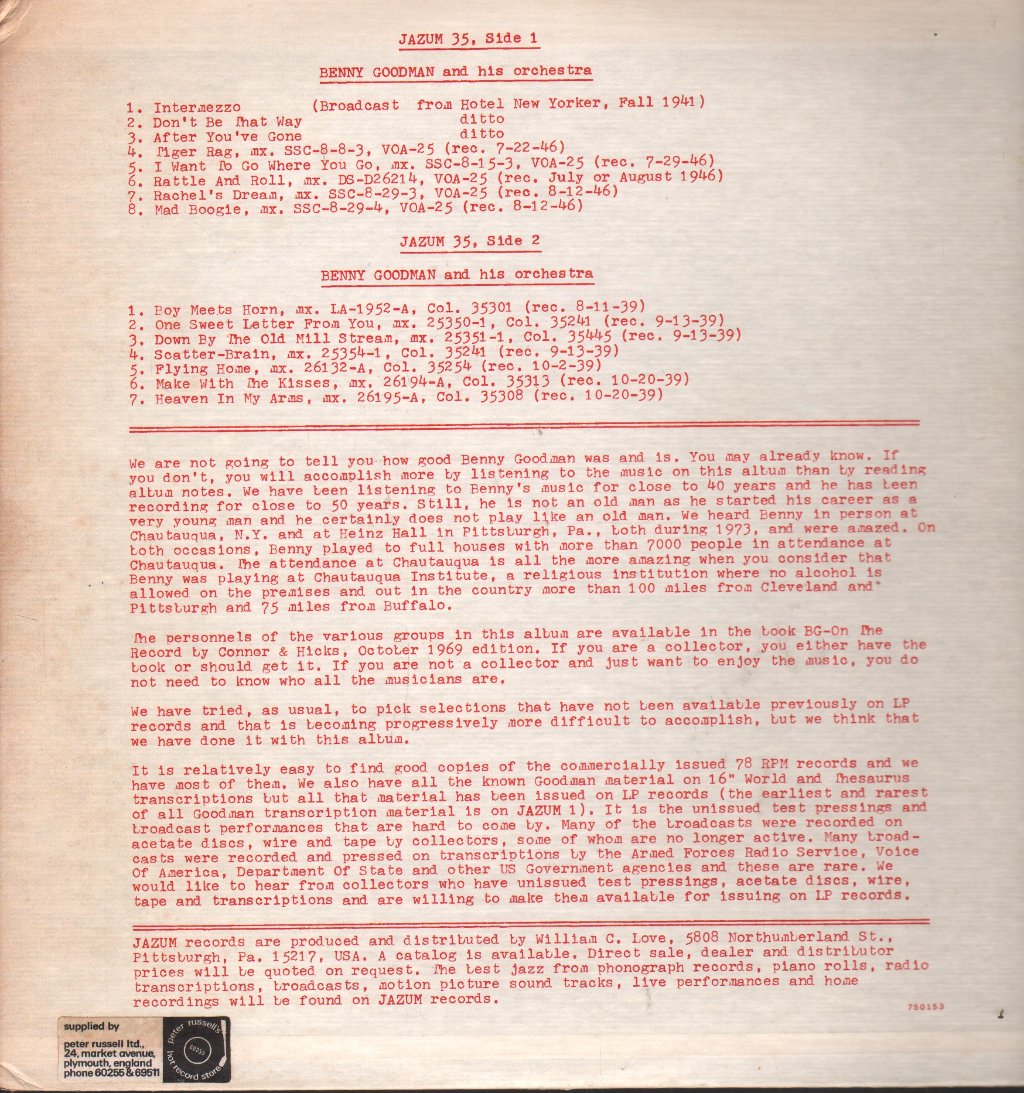 Benny Goodman And His Orchestra - Benny Goodman And His Orchestra - Lp