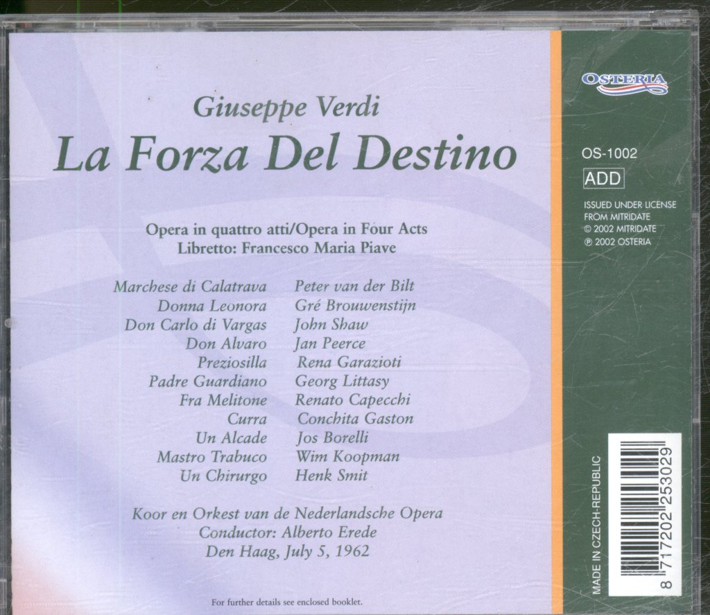 Koor En Orkest Van De Nederlandische Opera Alberto Erede - Verdi -  La Forza Del Destino - Double Cd