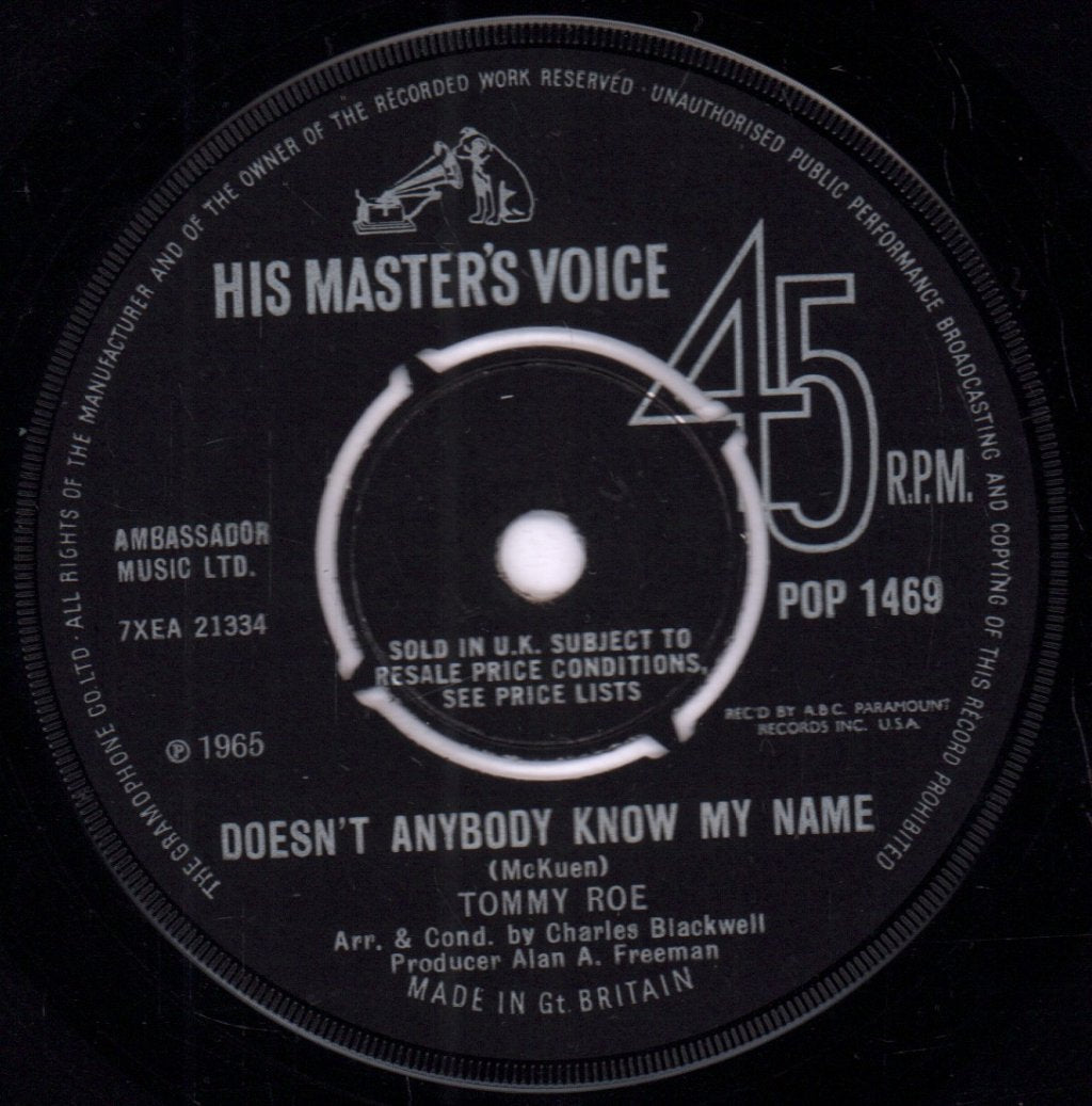 Tommy Roe - Doesn't Anybody Know My Name / I'm A Rambler, I'm A Gambler - 7 Inch
