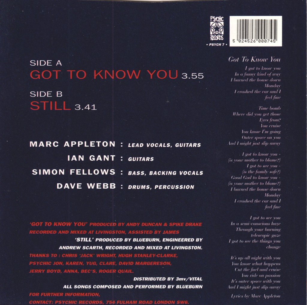 Blueburn - Got To Know You - 7 Inch