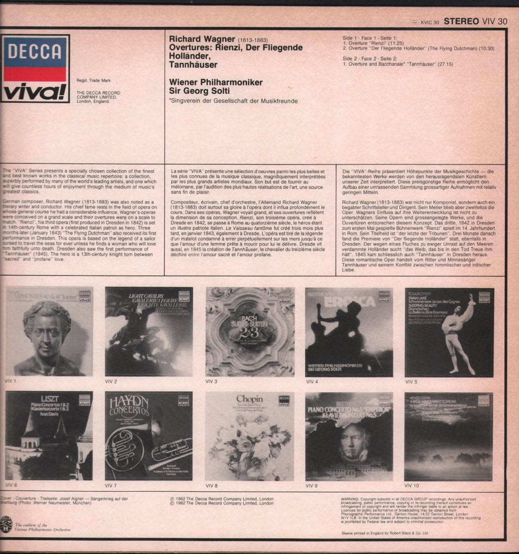 Georg Solti / Wiener Philharmoniker Orchestra - Wagner - Overtures: Rienzi / Der Fliegende Holländer / Tannhäuser - Lp
