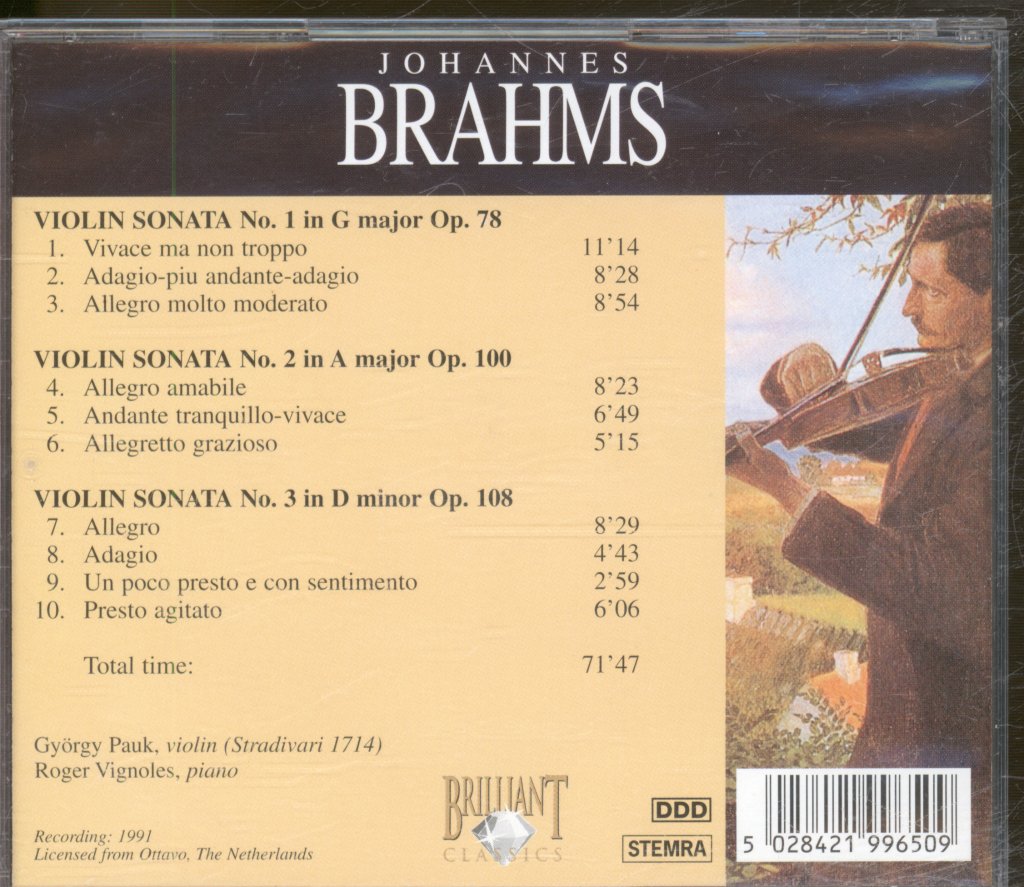 György Pauk, Roger Vignoles - Brahms Violin Sonatas - Cd