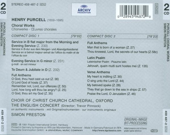 Choir Of Christ Church Cathedral, Oxford, The English Concert, Simon Preston - Henry Purcell - Choral Works - Double Cd