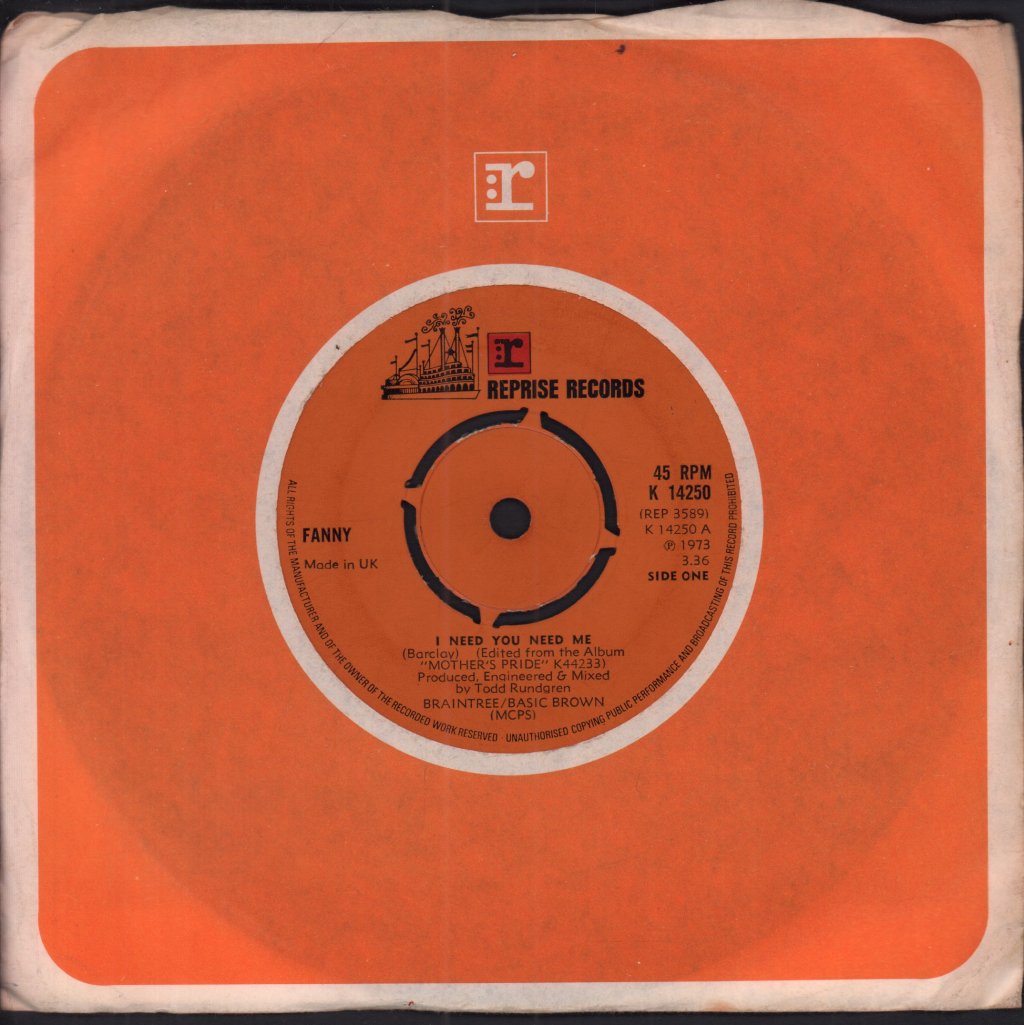 Fanny - I Need You Need Me - 7 Inch