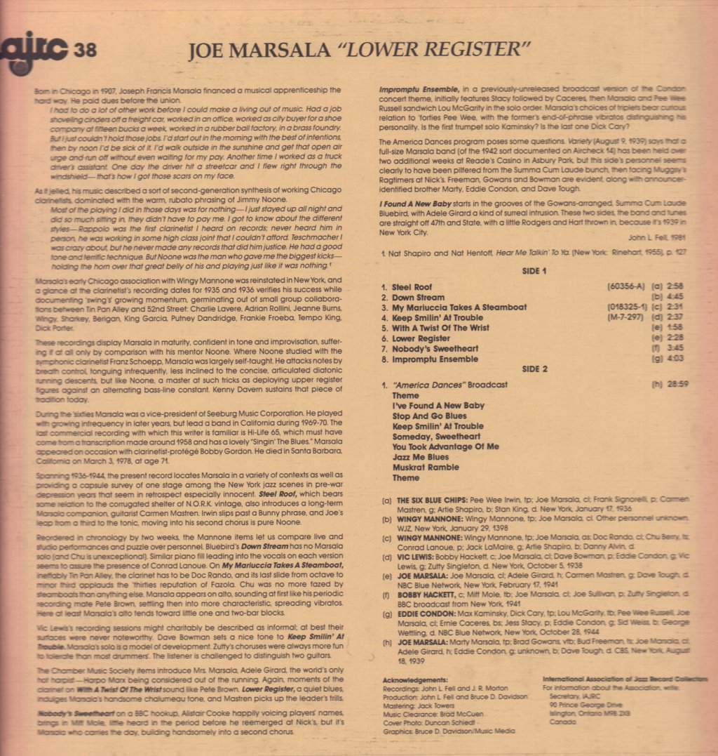 Joe Marsala - Lower Register - Lp