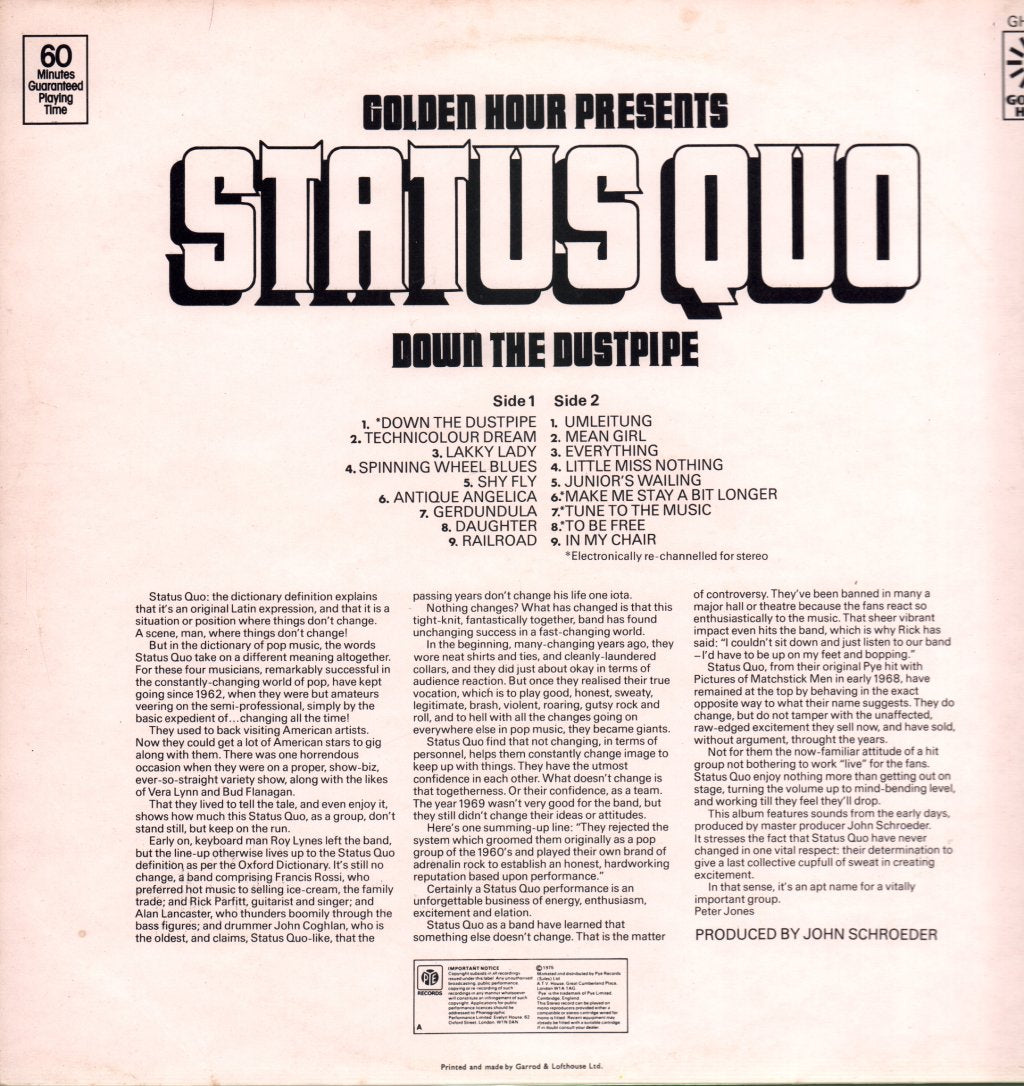 Status Quo - Down The Dustpipe - Lp