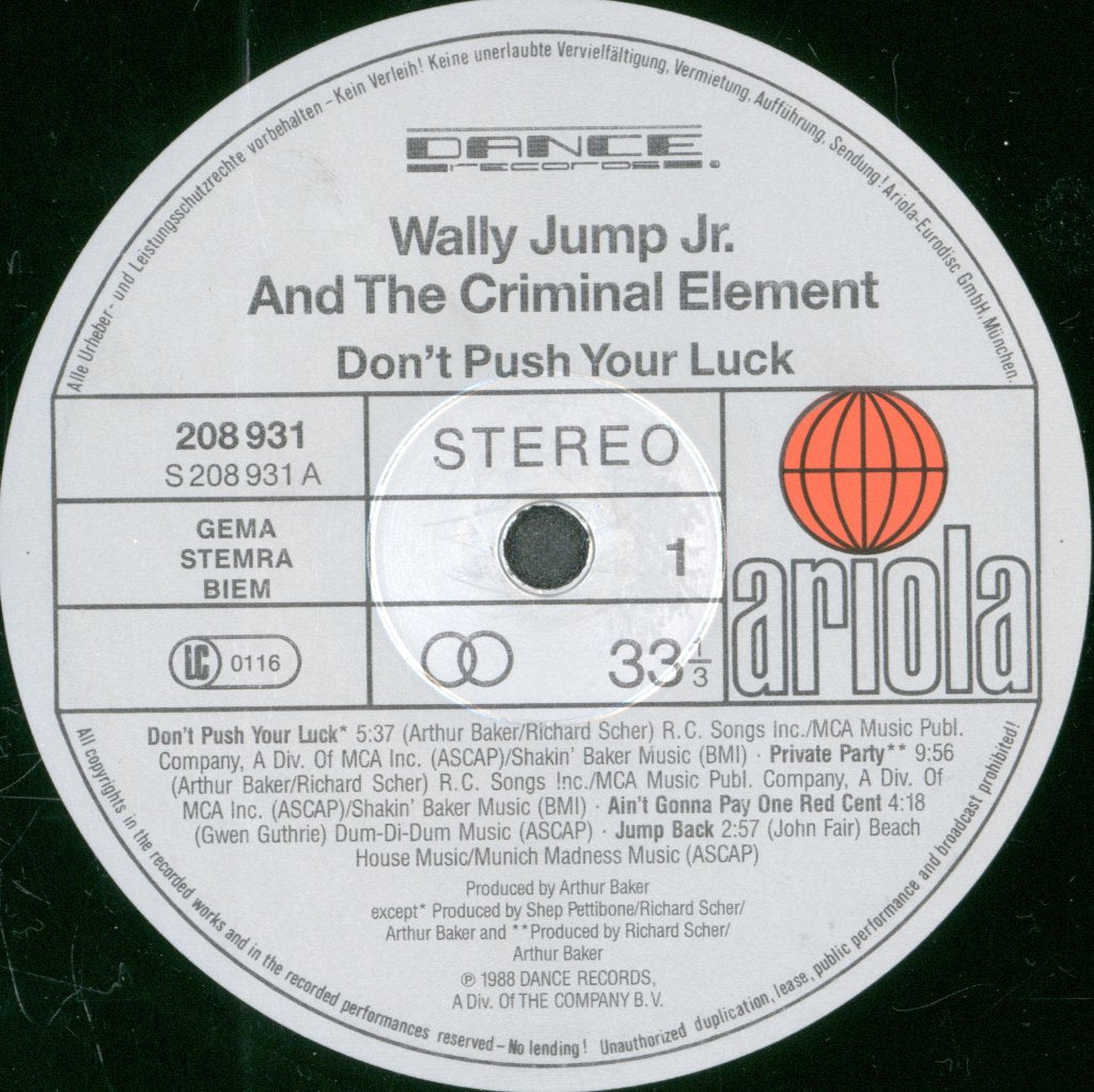 Wally Jump Jr And The Criminal Element - Don't Push Your Luck - Lp