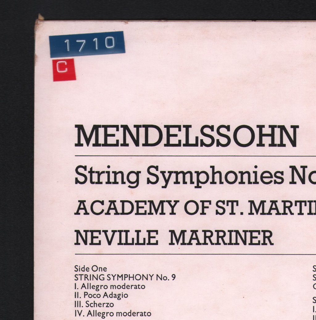 Neville Marriner / Academy Of St. Martin In The Fields - Mendelssohn String Symphonies Nos. 9, 10 & 12 - Lp