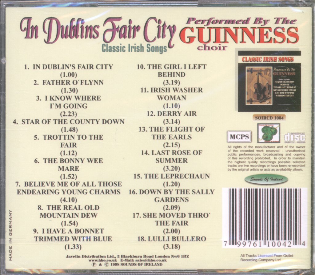 Guinness Choir - In Dublin's Fair City - Classic Irish Songs - Cd