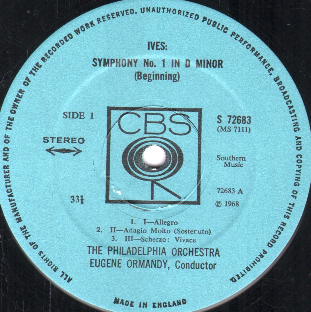 Eugene Ormandy / Philadelphia Orchestra - Charles Ives - Symphony No.1 Varaiations On America - Lp