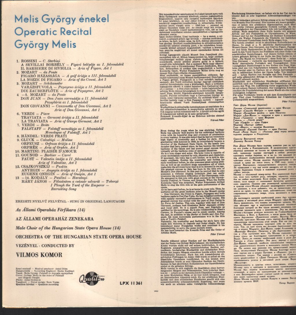 Melis Gyorgy - Melis György Énekel/Operatic Recital - Lp