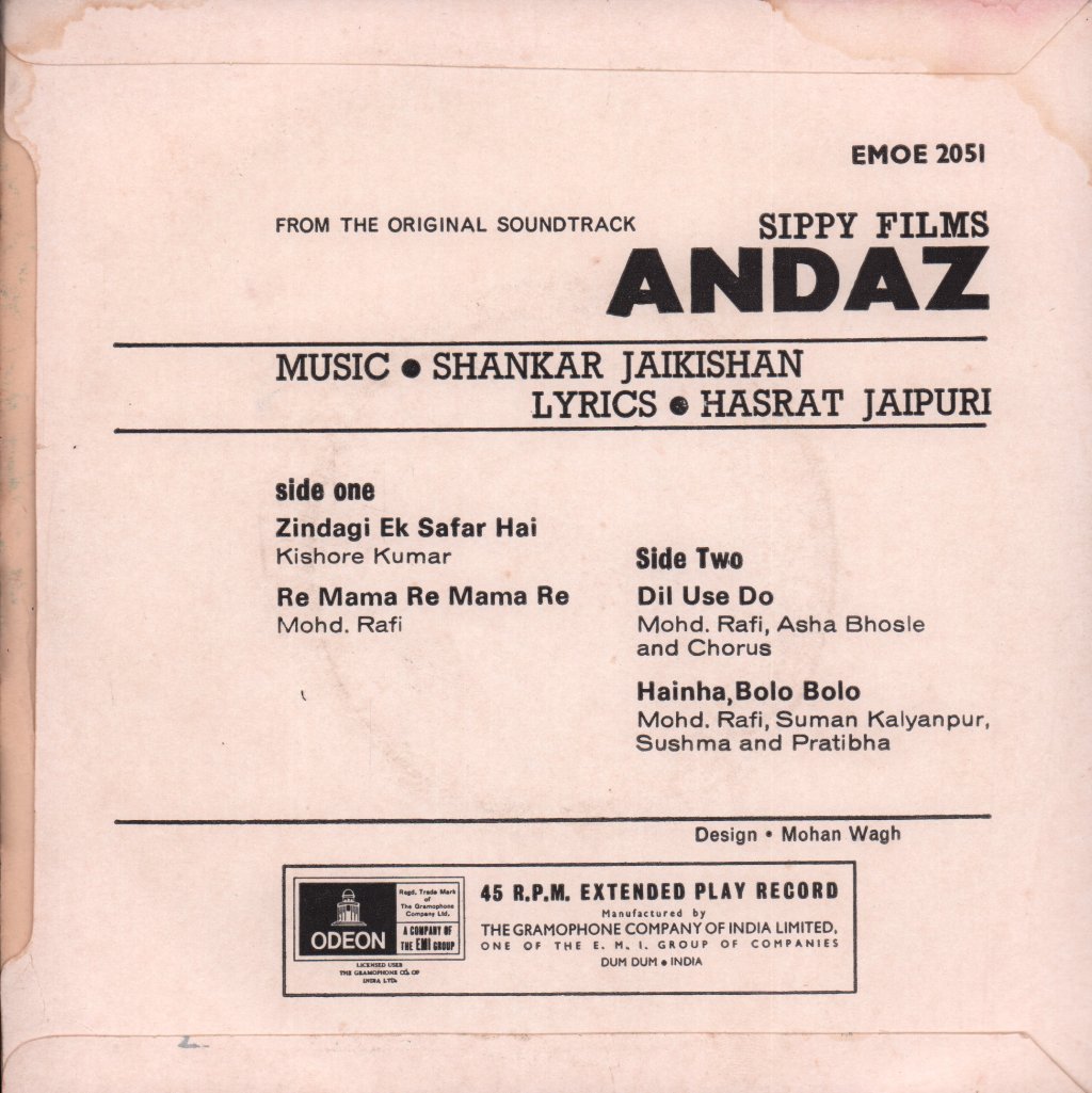 Shankar Jaikishan - Andaz - 7 Inch