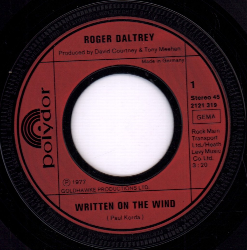 Roger Daltrey - Written On The Wind - 7 Inch