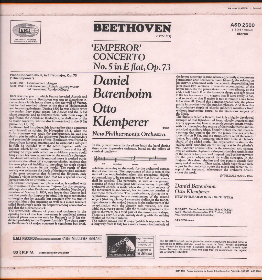 Daniel Barenboim / Otto Klemperer / New Philharmonia - Beethoven - Emperor Concerto - Lp
