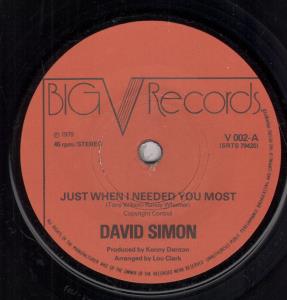 David Simon - Just When I Needed You Most - 7 Inch