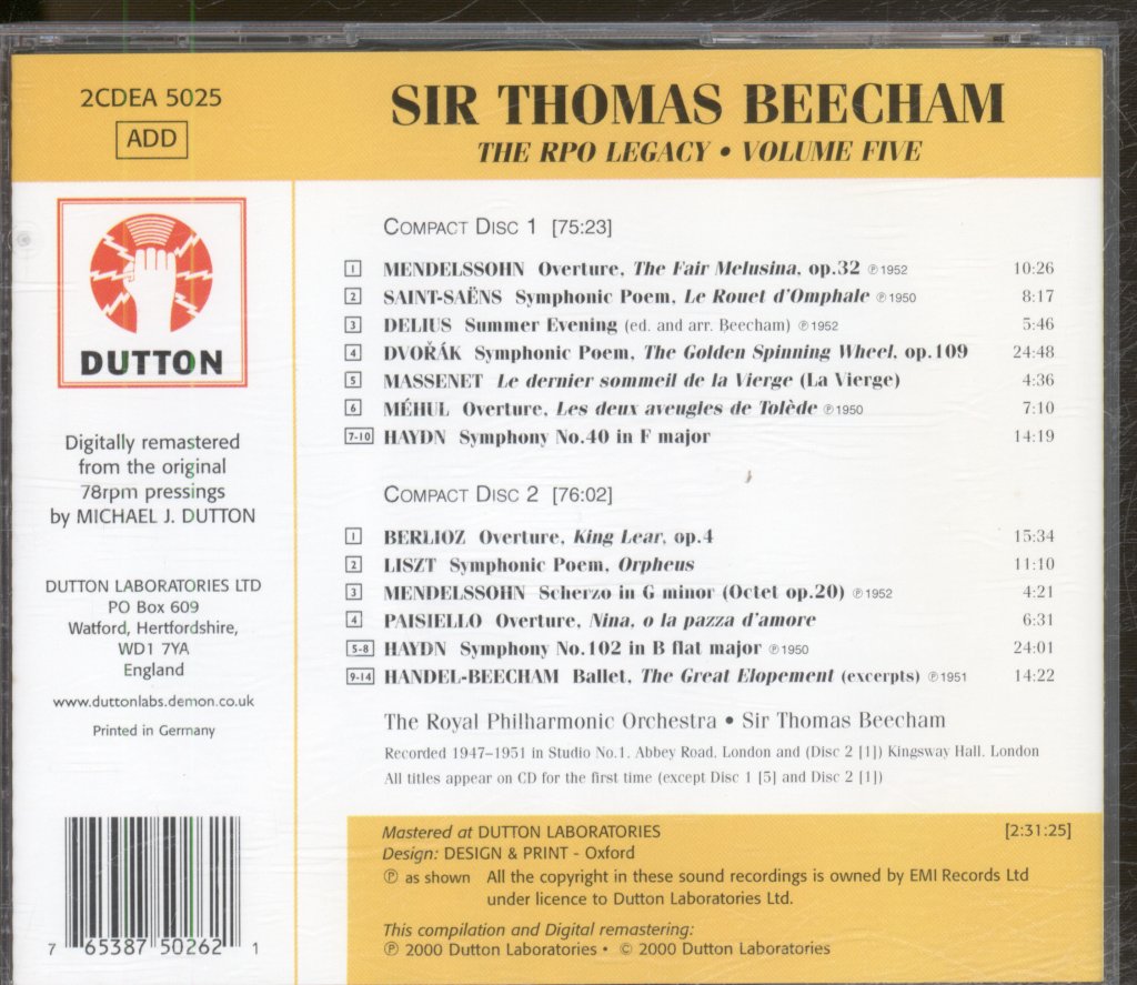 Thomas Beecham - Rpo Legacy Volume Five - Double Cd