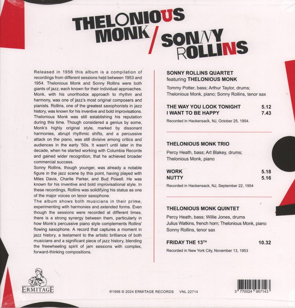 Thelonious Monk And Sonny Rollins - Thelonious Monk / Sonny Rollins - Lp