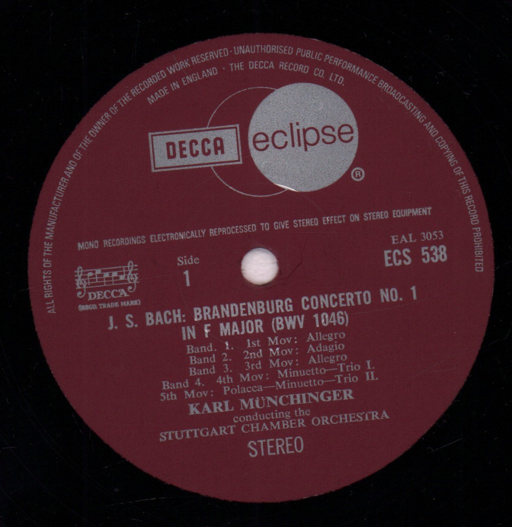 Johann Sebastian Bach - Brandenburg Concertos Nos 1, 3 & 6 - Lp