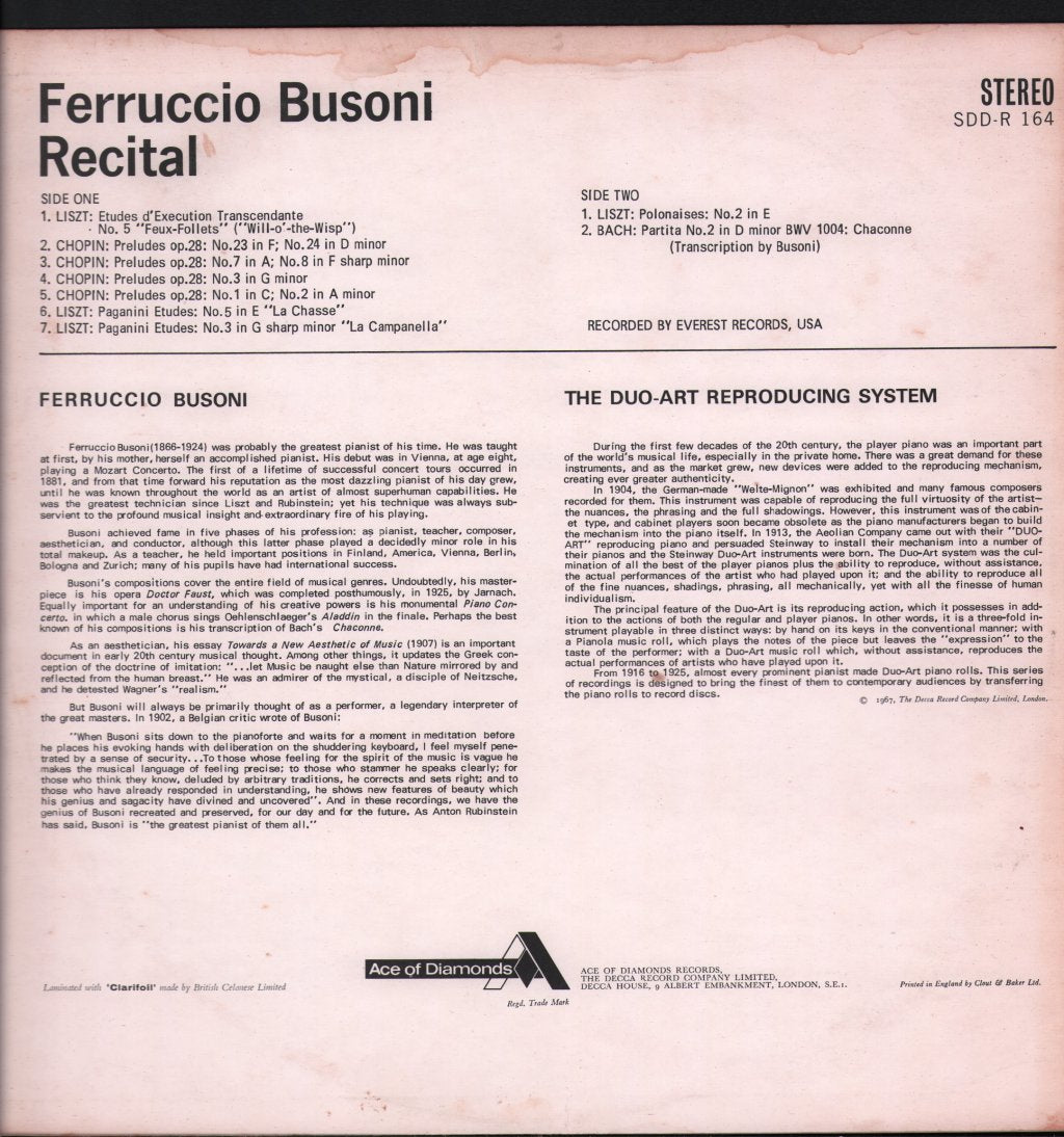 Ferruccio Busoni - Ferruccio Busoni Recital - Lp