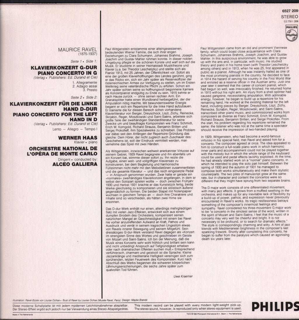 Werner Haas / Alceo Galliera / Orchestre National De L'Opera De Monte Carlo - Ravel - 2 Piano Concertos - Die 2 Klavierkonzerte - Lp