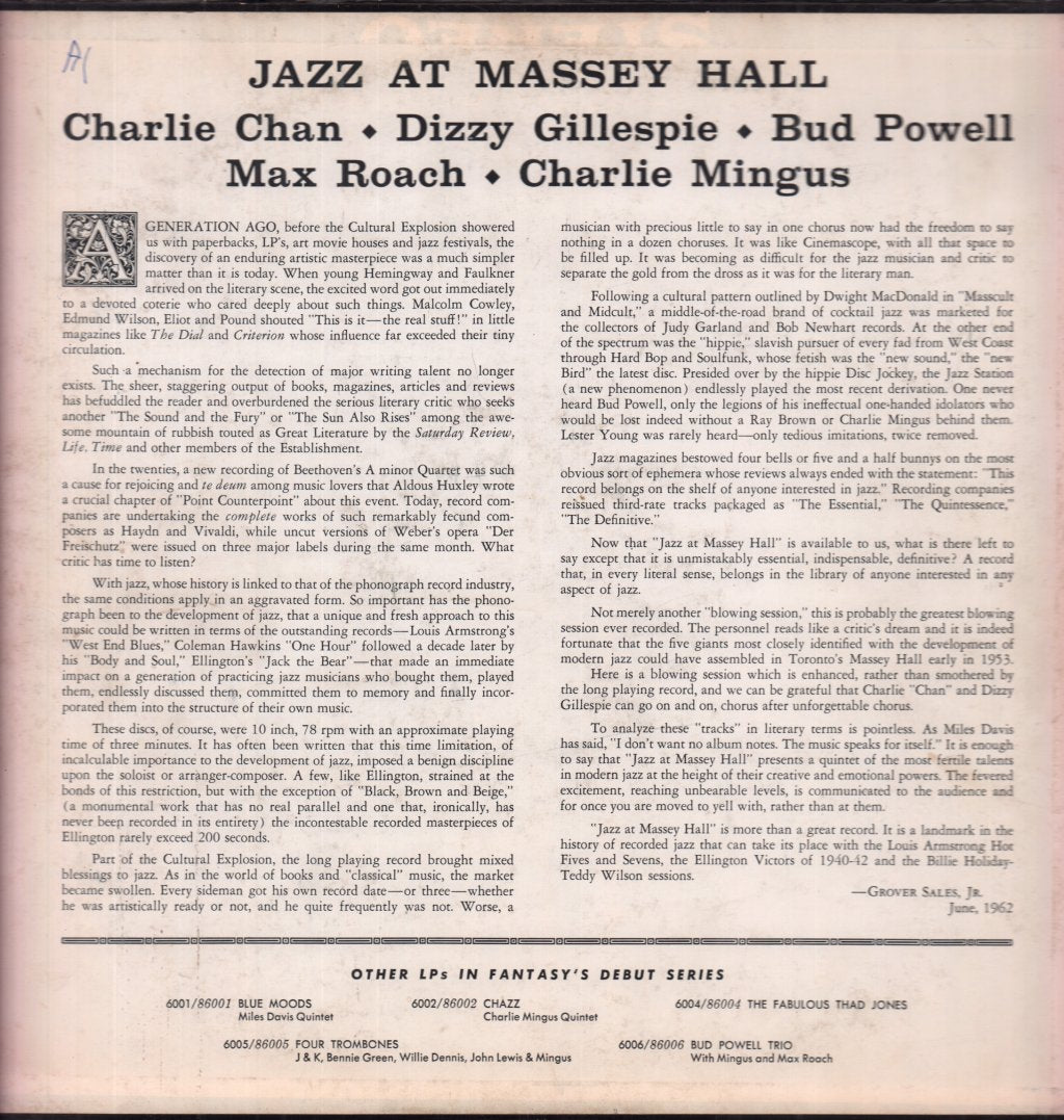Charlie Chan Dizzy Gillespie Bud Powell Max Roach Charlie Mingus - Jazz At Massey Hall - Lp