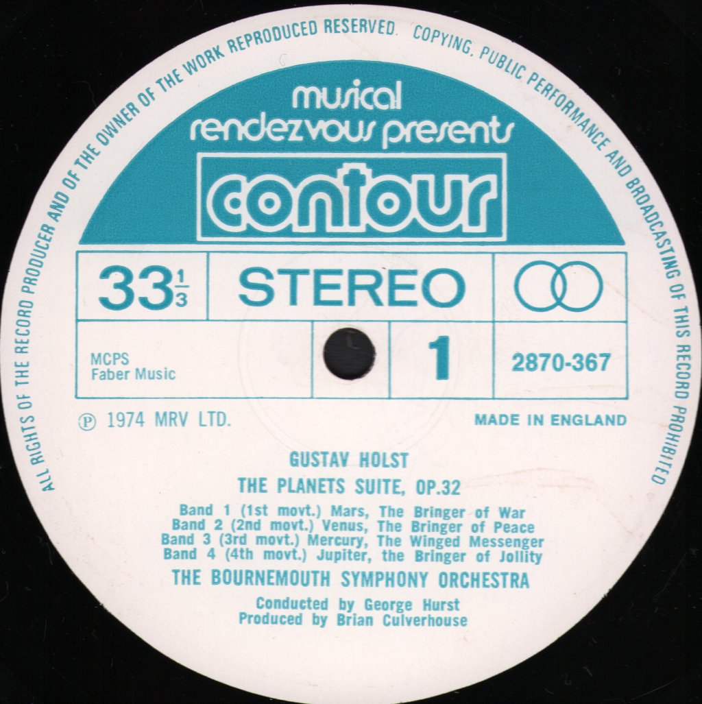 Bournemouth Symphony Orchestra / George Hurst - Holst Planets Suite Op. 32 - Lp