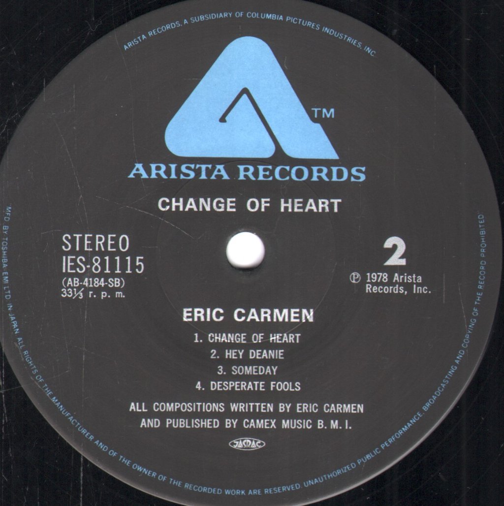 Eric Carmen - Change Of Heart - Lp