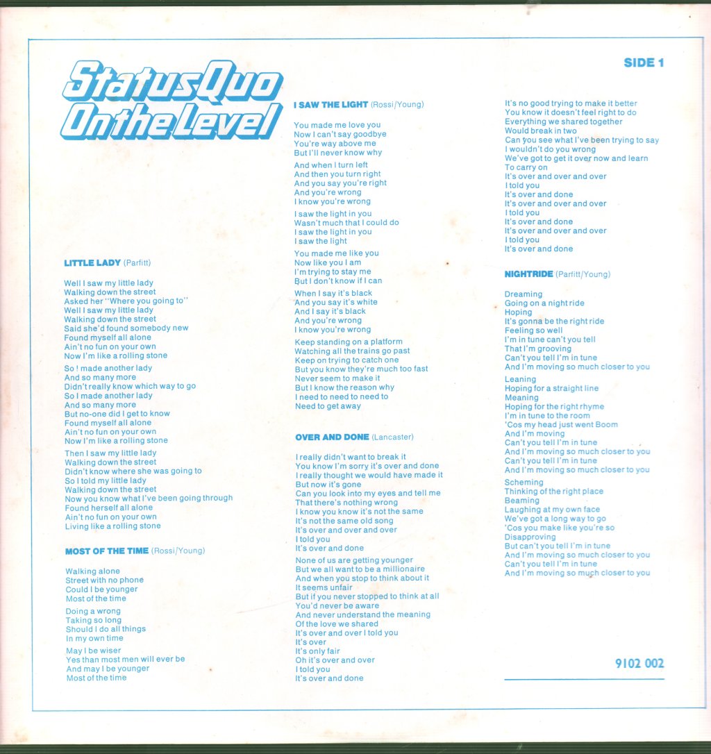 Status Quo - On The Level - Lp