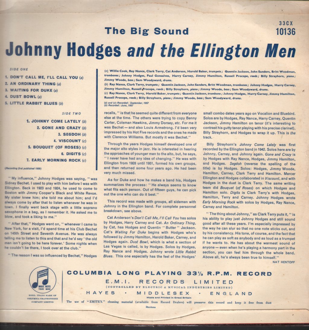 Johnny Hodges And The Ellington Men - Big Sound - Lp