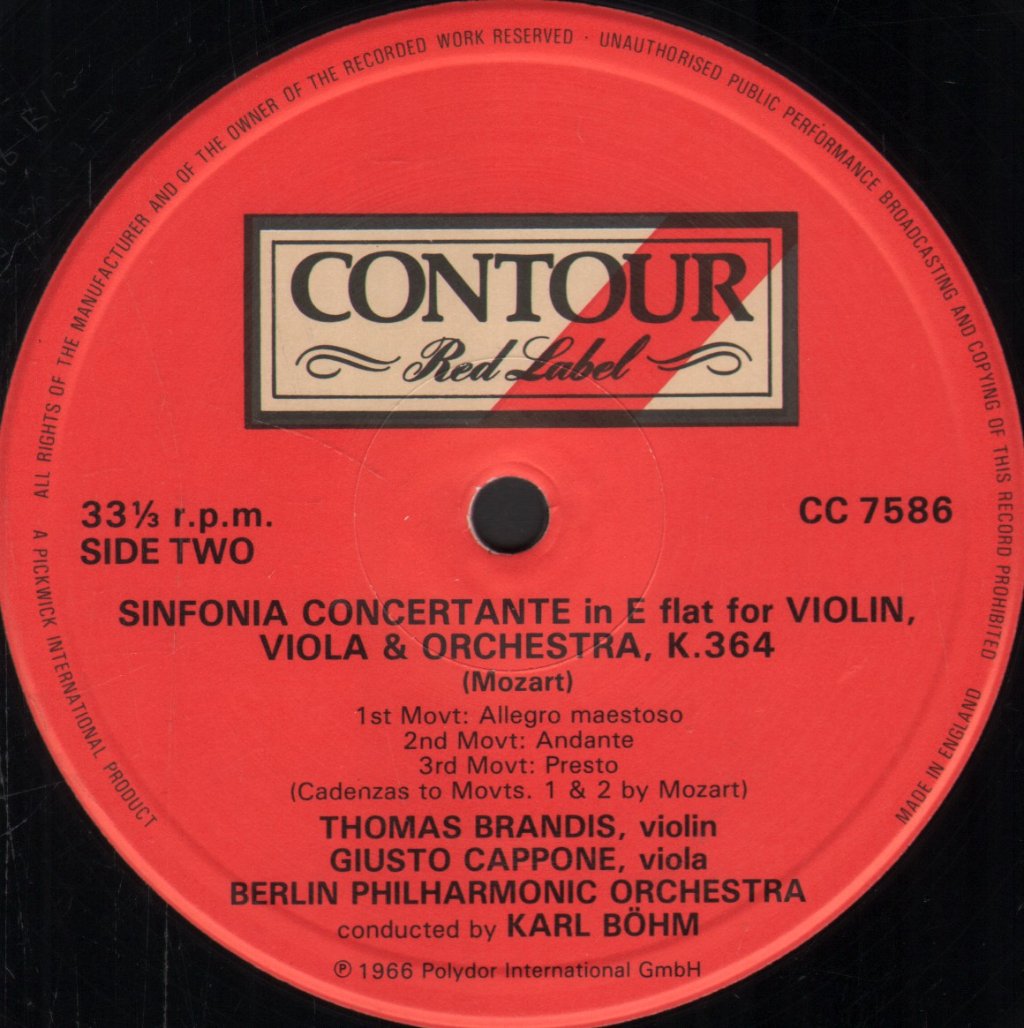 Wolfgang Schneiderhan / Thomas Brandis / Giusto Cappone / Karl Bohm - Mozart Violin Concerto / Sinfonia Concertante In Eb - Lp