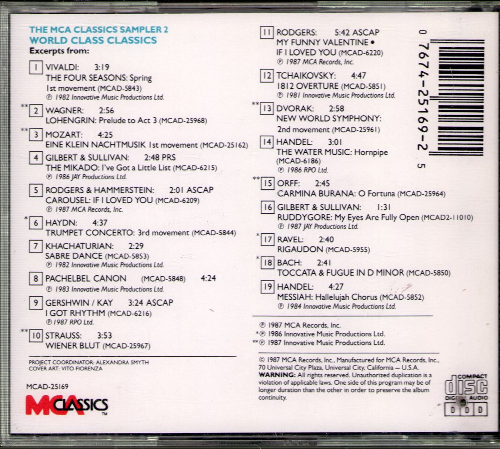 Various Artists - Mca Classics Sampler 2 : World Class Classics - Cd