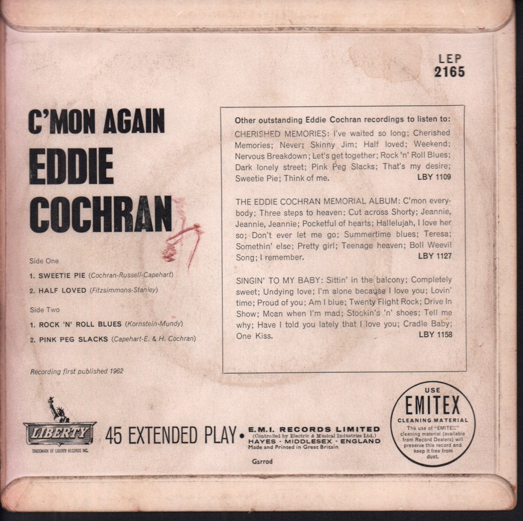 Eddie Cochran - C'mon Again - 7 Inch